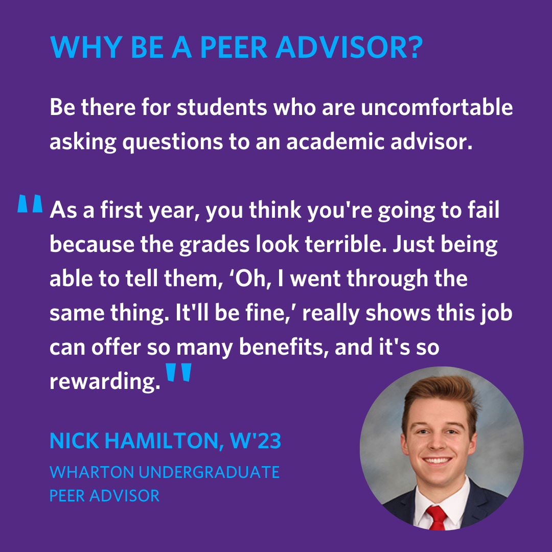 Why be a peer advisor? Be there for students who are uncomfortable asking questions of an academic advisor